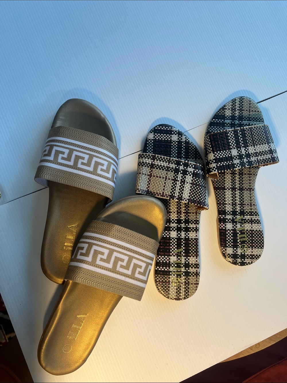 Gold Slide Sandals with Grecian Strap